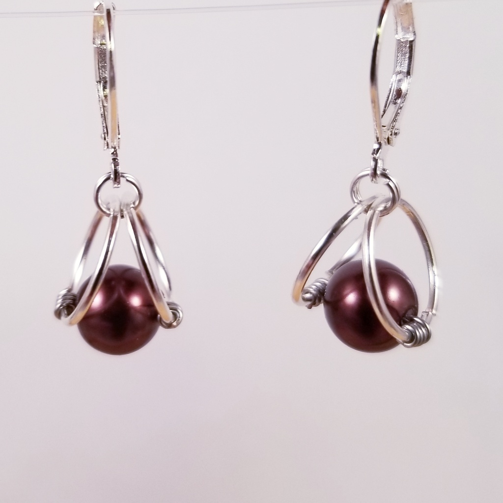 Glass Chocolate Brown Pearl Silver Earrings